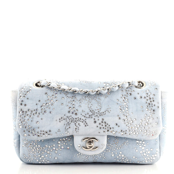 Chanel CC Flap Bag Strass Embellished Denim Medium Blue 973701