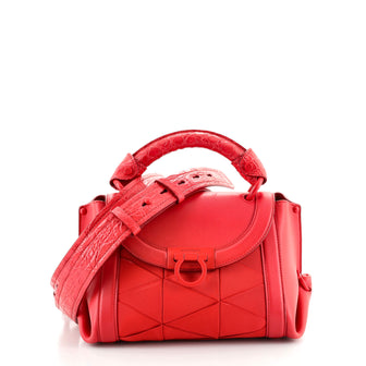 Salvatore Ferragamo Sofia Satchel Leather and Canvas with Alligator Small