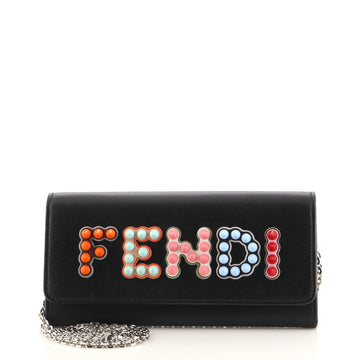 Fendi Logo Continental Wallet on Chain Studded Leather
