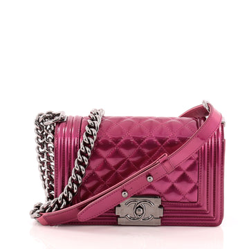 Chanel Boy Flap Bag Quilted Patent Small