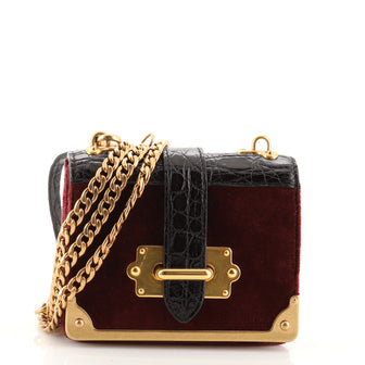 Prada Cahier Chain Crossbody Bag Velvet with Crocodile Micro