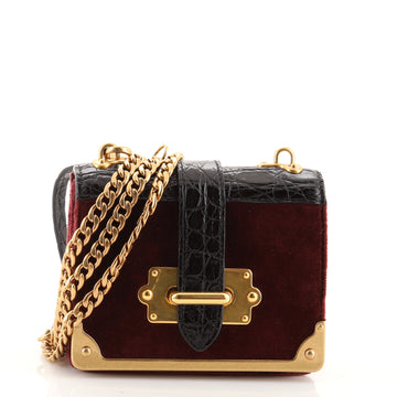 Prada Cahier Chain Crossbody Bag Velvet with Crocodile Micro