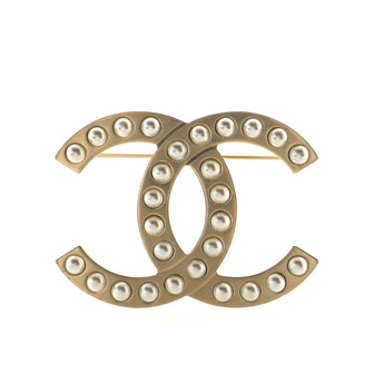 Chanel CC Brooch Metal with Faux Pearls