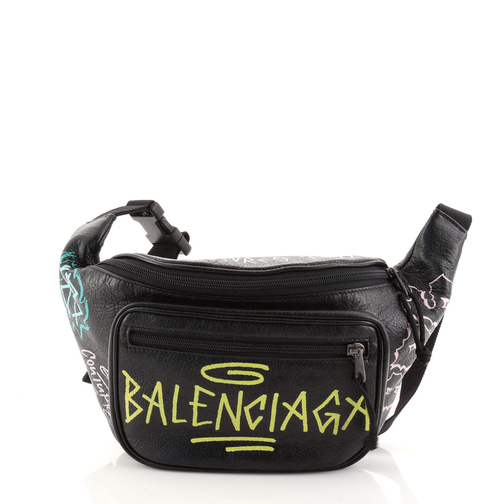 Balenciaga Graffiti Explorer Belt Bag Leather Medium Black 2022941