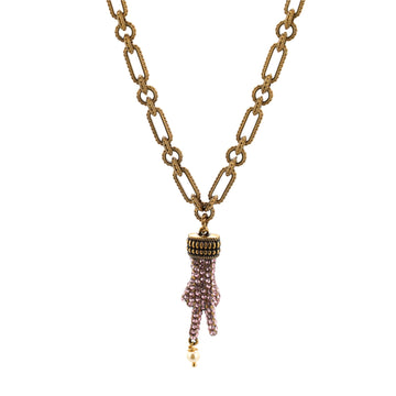 Gucci Hand Motif Pendant Necklace Metal with Crystals and Faux Pearl