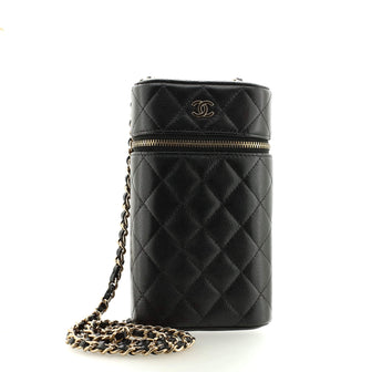 Classic Vanity Phone Holder with Chain Quilted Caviar
