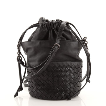 Bottega Veneta Drawstring Bucket Bag Leather and Intrecciato Nappa Small