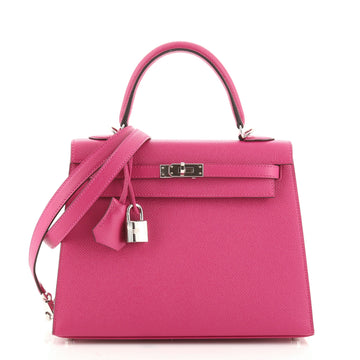 Hermes Kelly Handbag Pink Epsom with Palladium Hardware 25