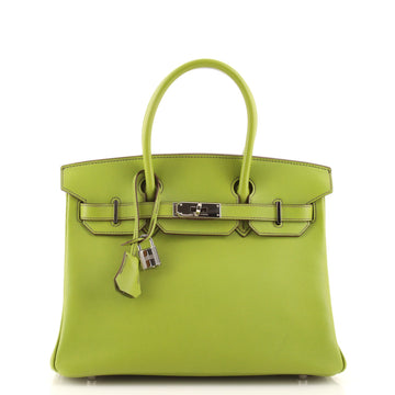 Hermes Birkin Handbag Green Swift with Palladium Hardware 30