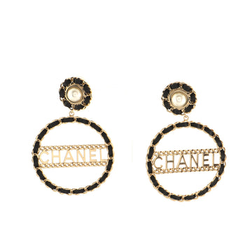 Chanel Dangling Logo Chainlink Hoop Earring Earrings Metal with Leather