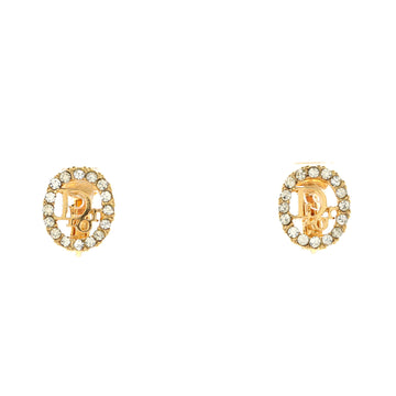 Christian Dior Vintage Logo Round Clip-On Earrings Metal with Crystals