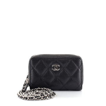 Chanel Zip Around Card Holder on Chain Quilted Caviar Mini