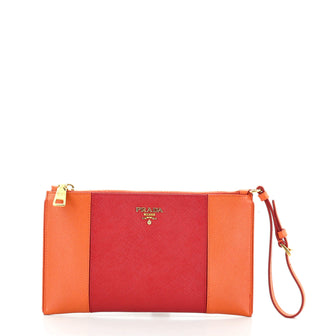 Prada Bicolor Wristlet Clutch Saffiano Leather Small