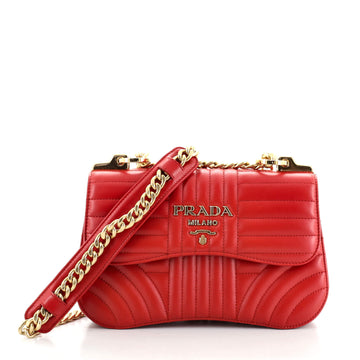 Prada Curved Flap Chain Shoulder Bag Diagramme Quilted Leather Small
