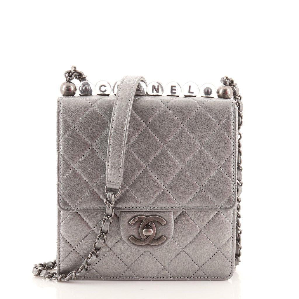 Chanel Chic Pearls Flap Bag Quilted Goatskin with Acrylic Beads Mini Silver  9749021