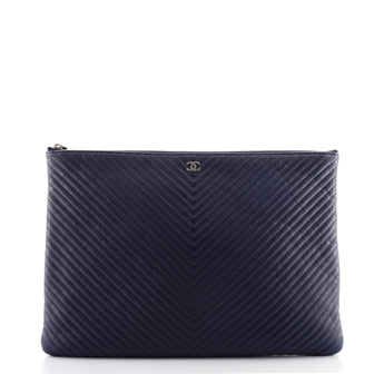 Chanel O Case Clutch Chevron Caviar Large