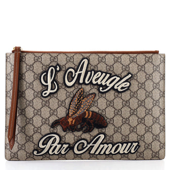 Gucci Zipped Pouch Embroidered GG Coated Canvas and Leather Large