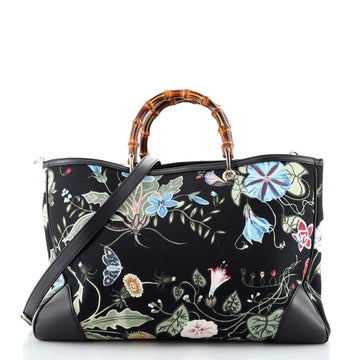 Gucci Bamboo Shopper Tote Flora Canvas Large