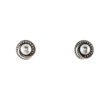 David Yurman Crossover Stud Earrings Sterling Silver and Pearls with Diamonds