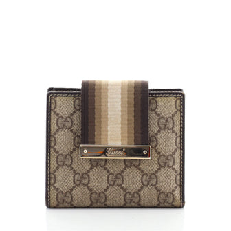 Gucci Ladies Web French Flap Wallet GG Coated Canvas Compact