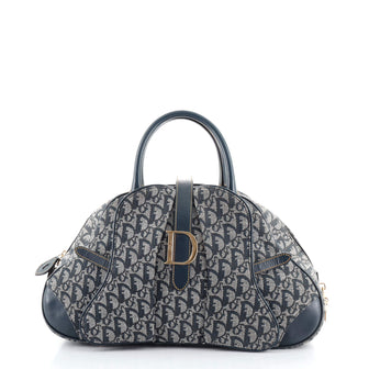 Christian Dior Vintage Saddle Bowler Bag Diorissimo Canvas Medium