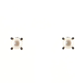 David Yurman Cable Classic Stud Earrings Sterling Silver with Pearl and Diamonds 9.5mm