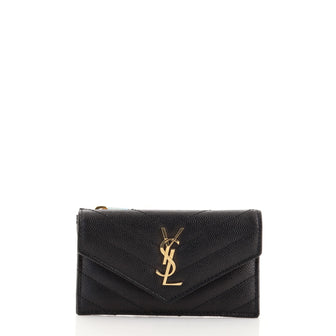 Saint Laurent Monogram Fragments Flap Card Case Matelasse Chevron Leather