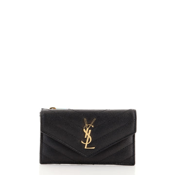 Saint Laurent Monogram Fragments Flap Card Case Matelasse Chevron Leather
