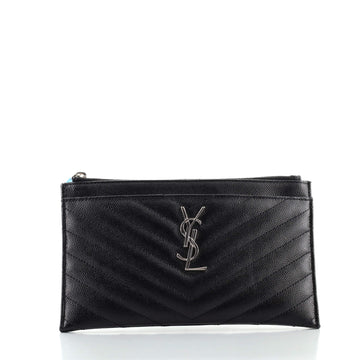 Saint Laurent Classic Monogram Zip Bill Pouch Matelasse Chevron Leather Medium