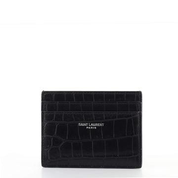 Saint Laurent Logo Card Holder Crocodile Embossed Leather