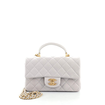 Chanel Classic Single Flap Top Handle Bag Quilted Lambskin Mini