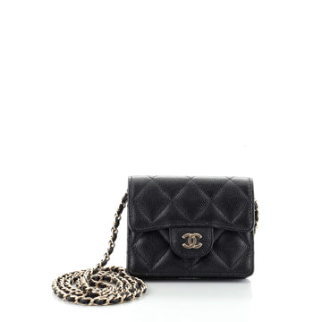 Chanel Classic Flap Card Holder on Chain Quilted Caviar Mini