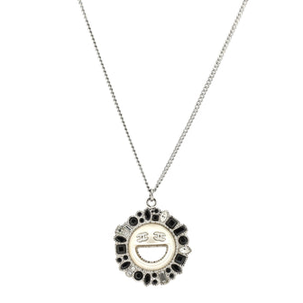 Chanel CC Smiley Emoji Pendant Necklace Metal with Crystals and Faux Pearl Small