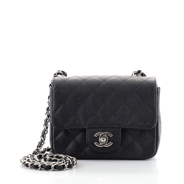 Chanel Square Classic Single Flap Bag Quilted Caviar Mini