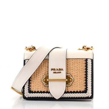 Prada Cahier Crossbody Bag Leather and Straw Small
