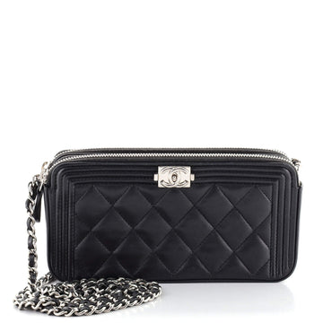 Chanel Boy Double Zip Clutch with Chain Quilted Lambskin
