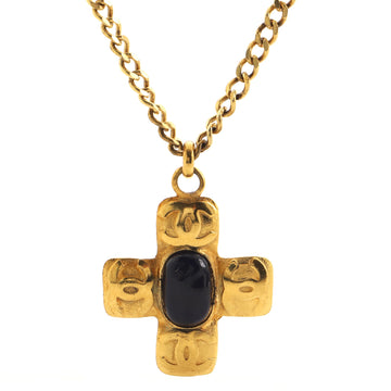 Chanel Vintage CC Cross Pendant Necklace Metal with Gripoix