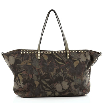 Valentino Rockstud Easy Tote Camubutterfly Printed Canvas Large