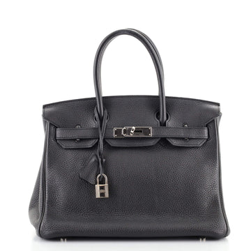 Hermes Birkin Handbag Black Clemence with Palladium Hardware 30