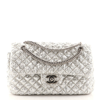 Chanel Bijoux Chain Double Flap Bag Quilted Metallic Bubble Fabric Small