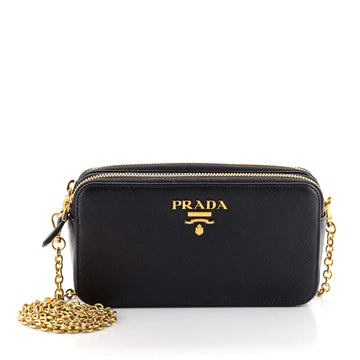 Prada Double Zip Wallet on Chain Crossbody Saffiano Leather Mini