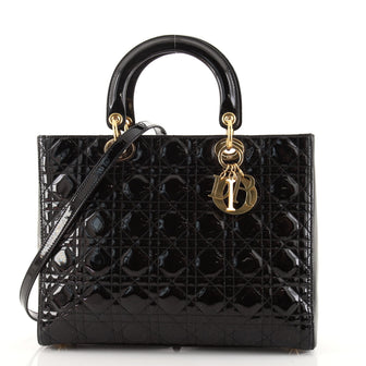 Christian Dior Lady Dior Bag Cannage Quilt Patent Large