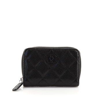 Chanel So Black CC Zip Coin Purse Quilted Caviar Small