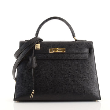 Hermes Kelly Handbag Black Ardennes with Gold Hardware 32