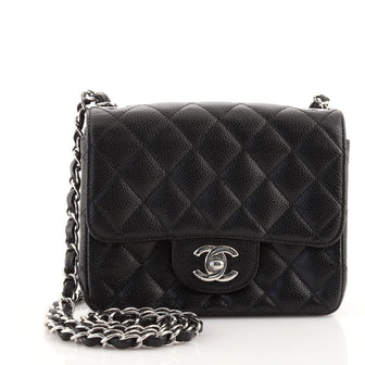 Chanel Square Classic Single Flap Bag Quilted Caviar Mini