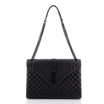 Saint Laurent Classic Monogram Envelope Satchel Quilted Leather Large