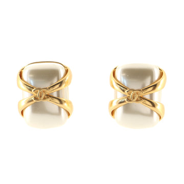 Chanel Vintage Clip-On Earrings Metal with Faux Pearl