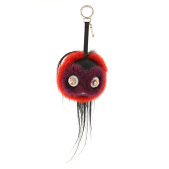 Fendi Monster Bird Mohawk Bag Charm Fur with Spiked Leather