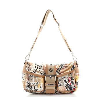 Prada Buckle Flap Pocket Messenger Bag Printed Tessuto Medium