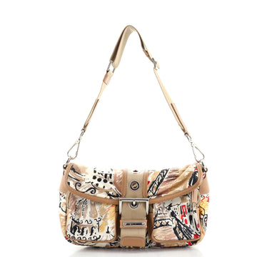 Prada Buckle Flap Pocket Messenger Bag Printed Tessuto Medium